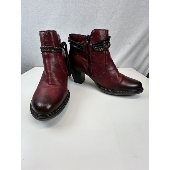 Rieker Ladies Block Heel Ankle Bootie Boot Burgundy Red Trim EU 40 US 9.5 - Picture 2 of 8
